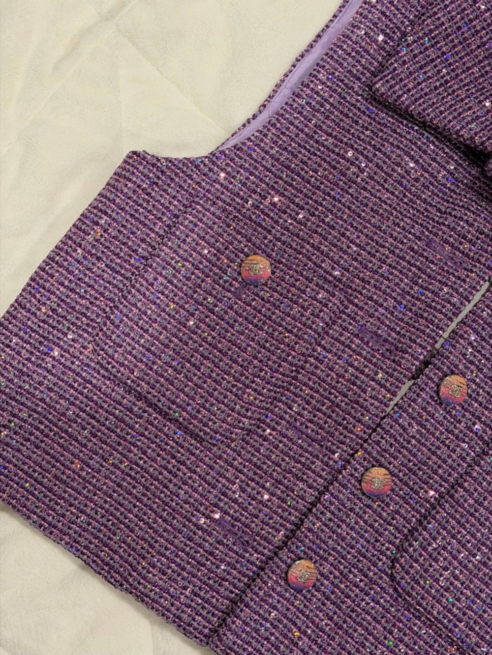 CHANEL Style Lavender Purple Tweed Sleeveless Vest - Picture 2 of 5